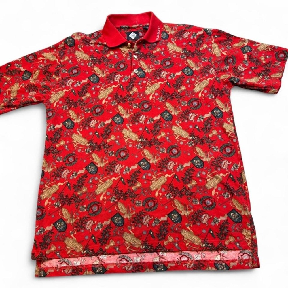 Vintage Tabasco all over print casual preppy‎ polo shirt size large medium